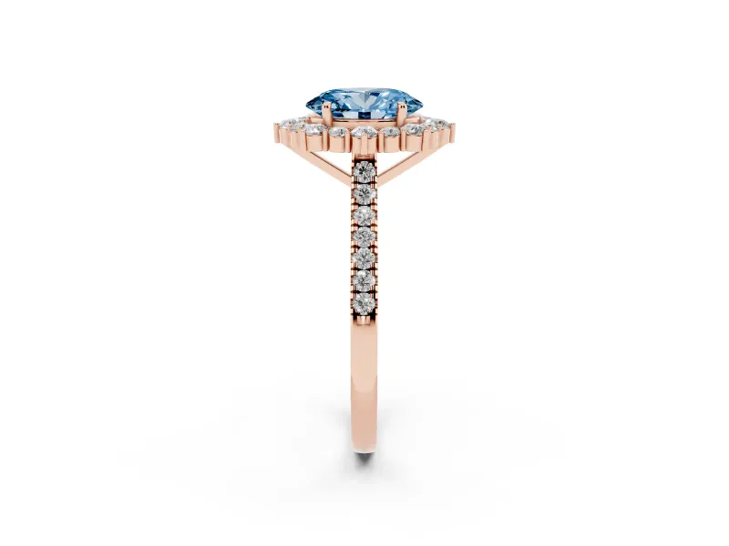 Oval Scalloped Halo Engagement Ring Setting for a Fancy Blue Lab-Grown Diamond | Single Row Pave | Rose Gold