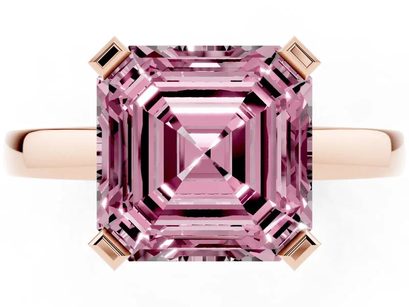 Asscher Cut Solitaire Engagement Ring Setting for a Fancy Pink Lab-Grown Diamond | Flat Tab Prongs | Rose Gold