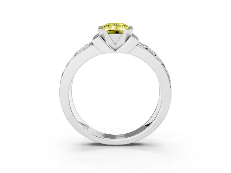 Emerald Cut Half Bezel Engagement Ring Setting for a Fancy Yellow Lab-Grown Diamond | Channel Band | White Gold
