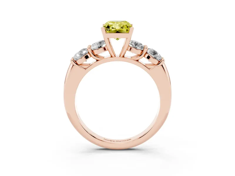 Radiant Cut Five Stone Engagement Ring Setting for a Fancy Yellow Lab-Grown Diamond | Prong Set Side Stones | Rose Gold