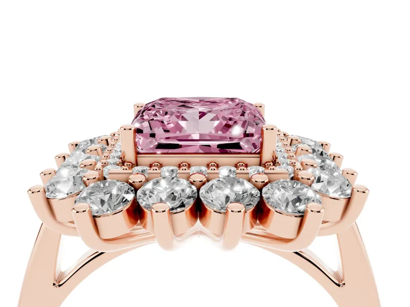 Princess Cut Floral Double Halo Engagement Ring Setting for a Fancy Pink Lab-Grown Diamond | Plain Band | Rose Gold