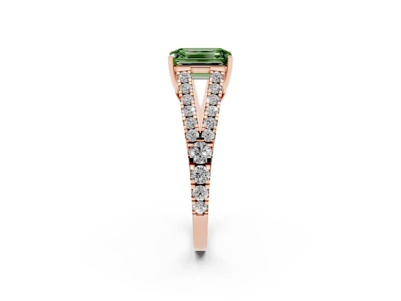 Emerald Cut Graduated Split Shank Engagement Ring Setting for a Fancy Green Lab-Grown Diamond | Rose Gold