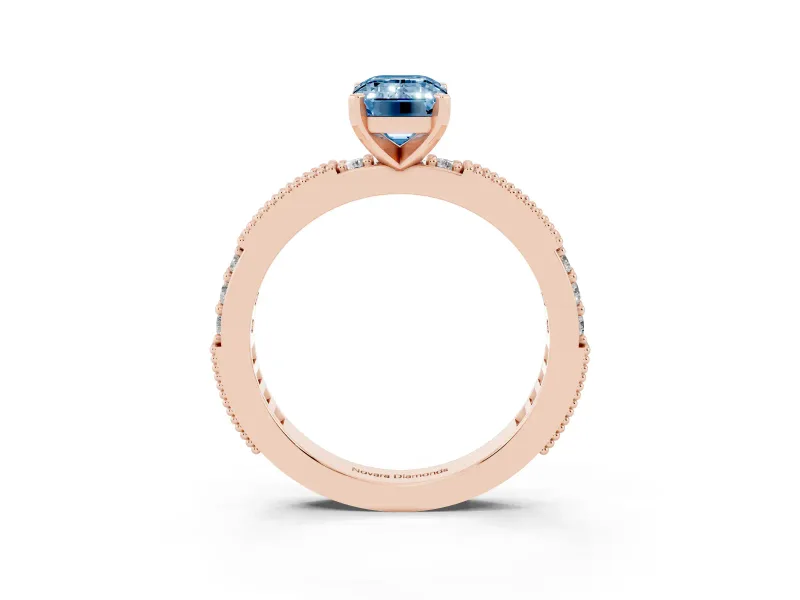 Emerald Cut Vintage Pavé Engagement Ring Setting for a Fancy Blue Lab-Grown Diamond | Rose Gold