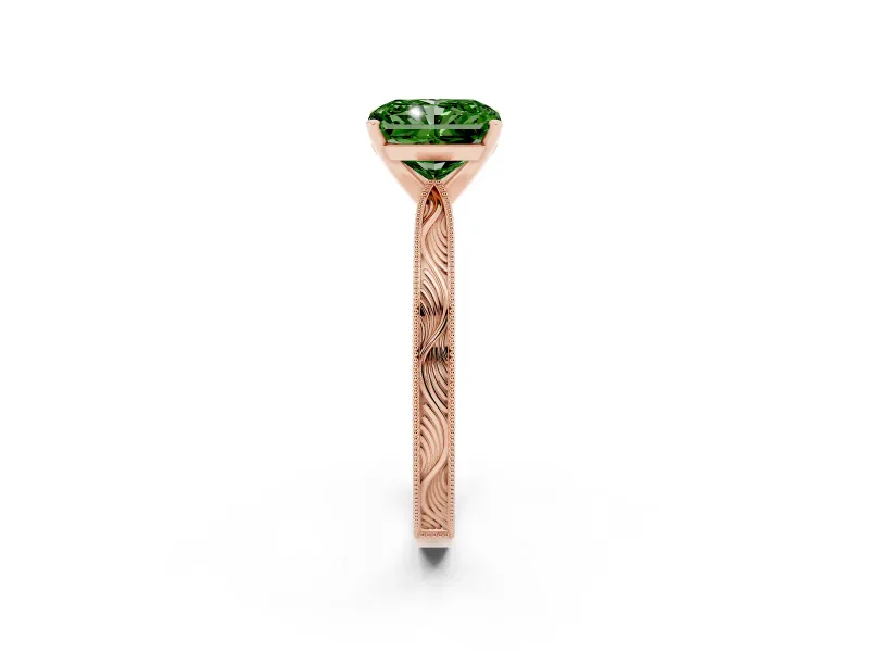 Radiant Cut Engraved Engagement Ring Setting for a Fancy Green Lab-Grown Diamond | Rose Gold
