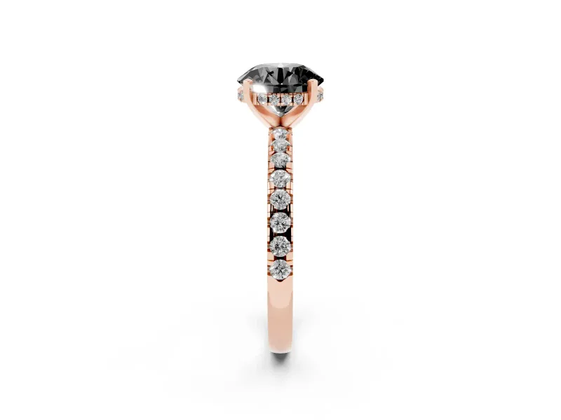 Round Hidden Halo Engagement Ring Setting | Pave Band | Rose Gold
