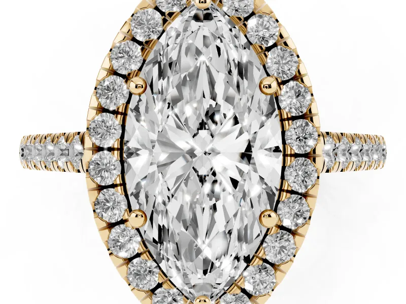 Marquise Raised Halo Engagement Ring Setting | Pave Band | Yellow Gold