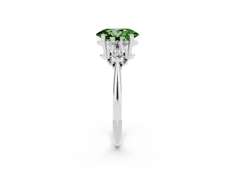 Oval Cluster Accent Engagement Ring Setting for a Fancy Green Lab-Grown Diamond | Platinum