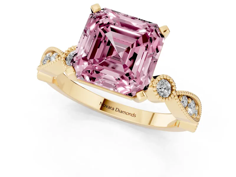 Asscher Cut Vintage Engagement Ring Setting for a Fancy Pink Lab-Grown Diamond | Yellow Gold