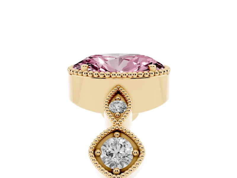 Oval Vintage Engagement Ring Setting for a Fancy Pink Lab-Grown Diamond | Yellow Gold