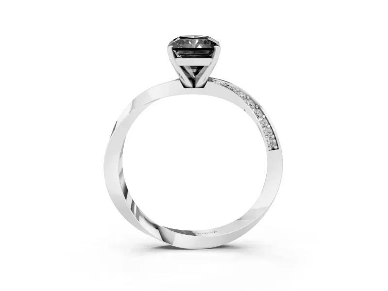 Fancy Black Radiant Cut Diamond Engagement Ring Set in White gold with Side Stone Accents and Prong Setting