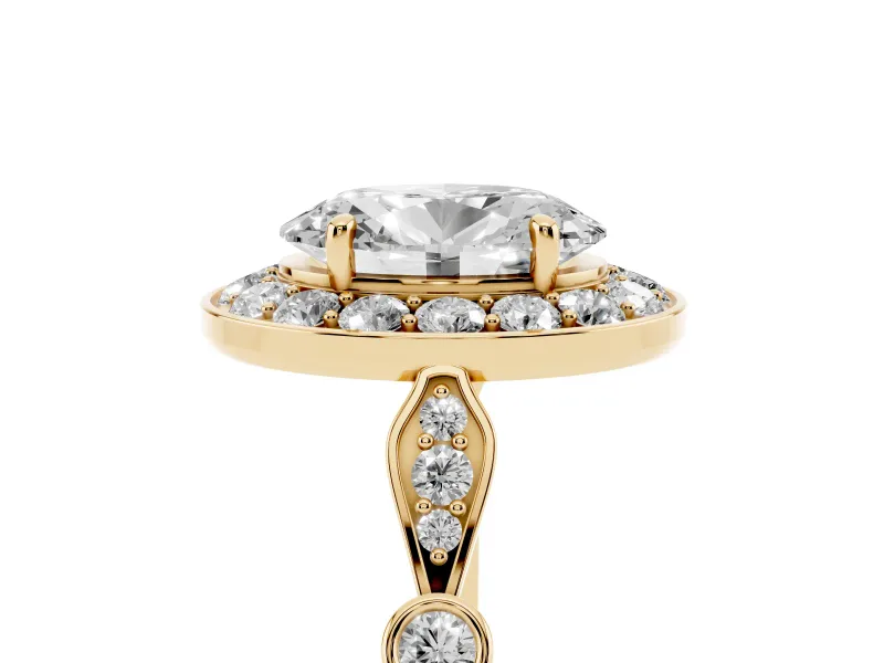 Oval Vintage Halo Engagement Ring Setting | Bezel Station Shoulders | Yellow Gold