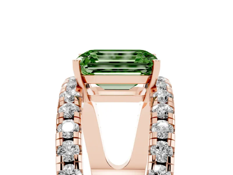 Emerald Cut Split Shank Pavé Engagement Ring Setting for a Fancy Green Lab-Grown Diamond | Rose Gold