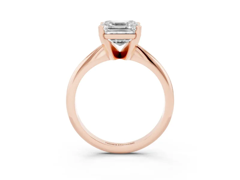Asscher Cut Diamond Solitaire Ring Set in Rose gold with Prong Setting on a Plain Round Band