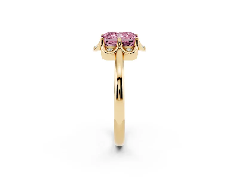Radiant Cut Petal Halo Engagement Ring Setting for a Fancy Pink Lab-Grown Diamond | Yellow Gold
