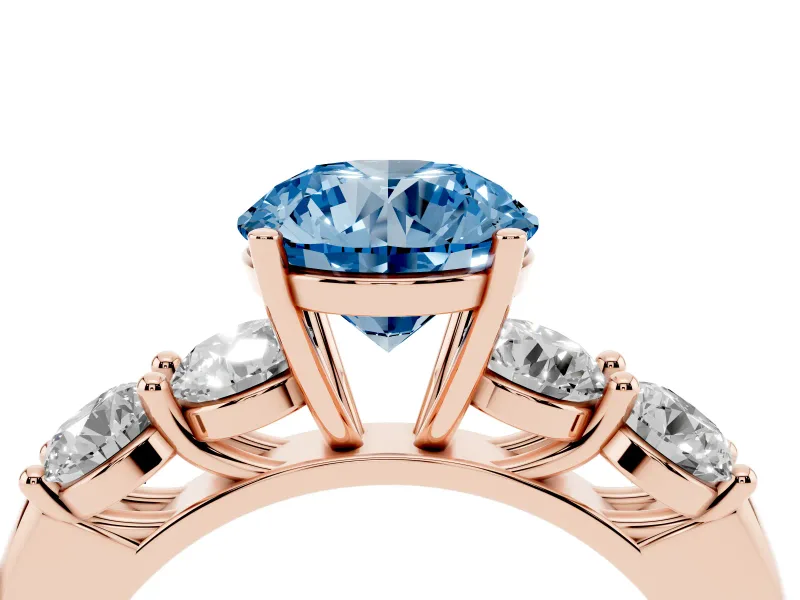 Round Five Stone Engagement Ring Setting for a Fancy Blue Lab-Grown Diamond | Plain Band | Rose Gold