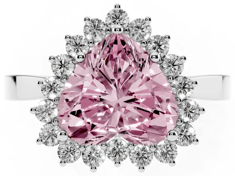 Fancy Pink Heart Cut Diamond Halo Ring Set in Silver with Round Halo and Smooth Solitaire Band