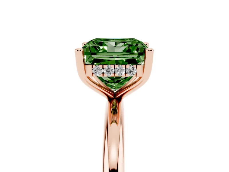 Fancy Green Princess Cut Diamond Solitaire Engagement Ring Set in Rose gold with Prong Setting and Polished Band
