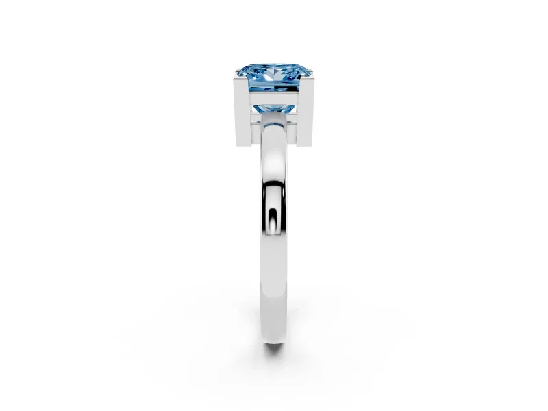 Fancy Blue Princess Cut Diamond Solitaire Ring Set in Silver with Prong Head and Smooth Polished Band