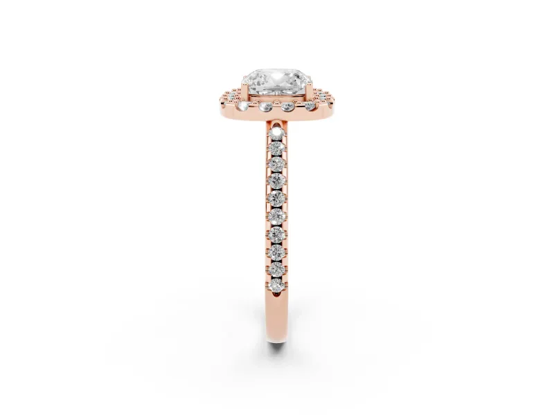 Cushion Cut Pave Halo Engagement Ring Setting | Pave Band | Rose Gold