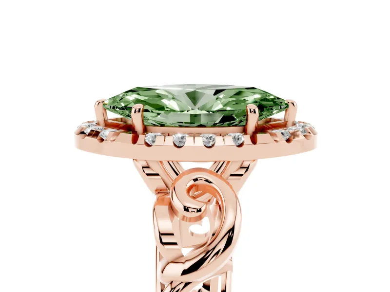 Marquise Filigree Halo Engagement Ring Setting for a Fancy Green Lab-Grown Diamond | Rose Gold