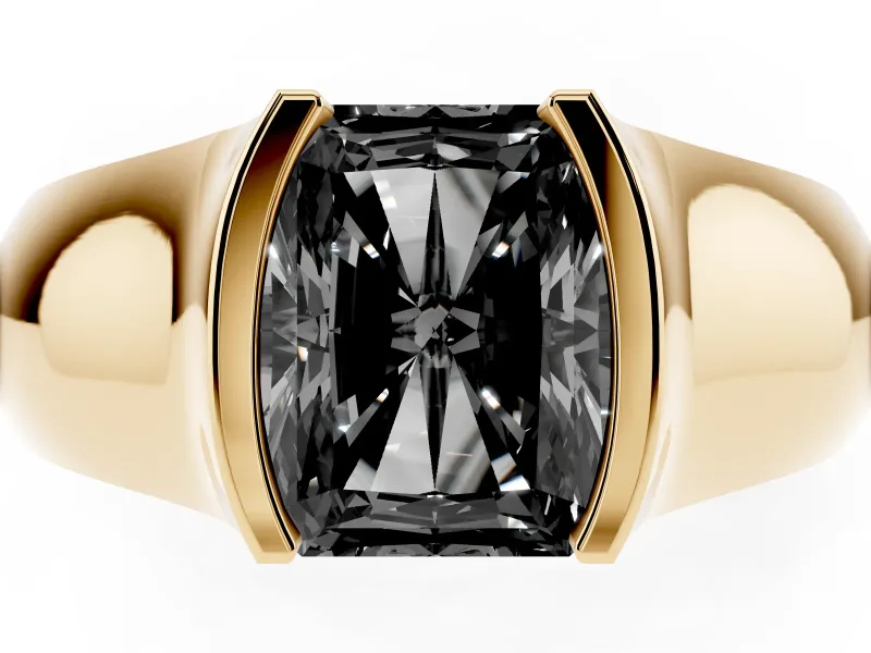Radiant Cut Half Bezel Engagement Ring Setting for a Black Center | Wide Band | Yellow Gold
