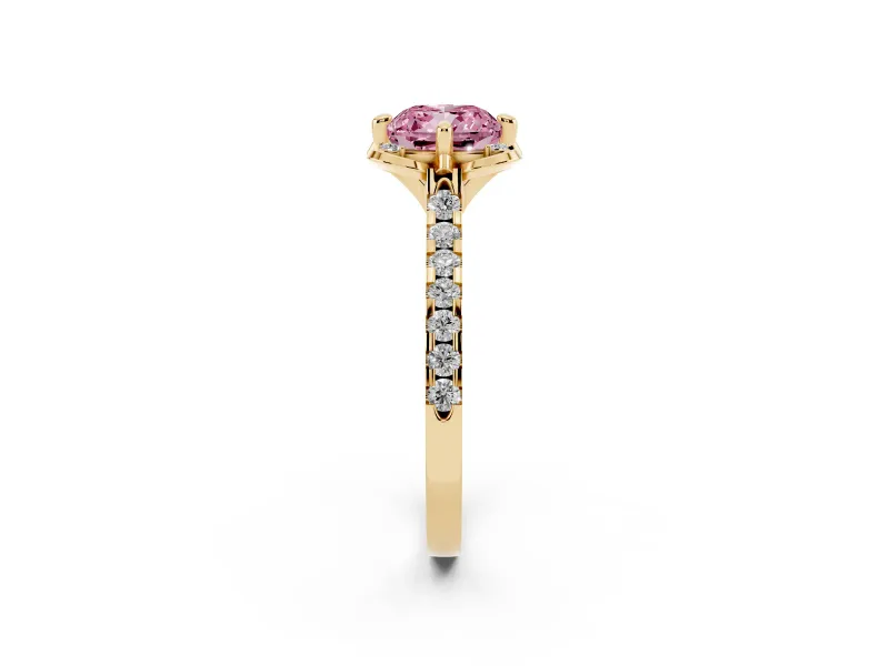 Cushion Cut Floral Petal Engagement Ring Setting for a Fancy Pink Lab-Grown Diamond | Petal Accents | Yellow Gold