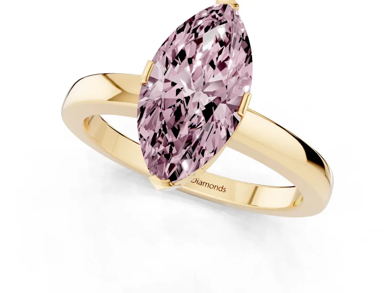Marquise Solitaire Engagement Ring Setting for a Fancy Pink Lab-Grown Diamond | Flat Tab Prongs | Yellow Gold