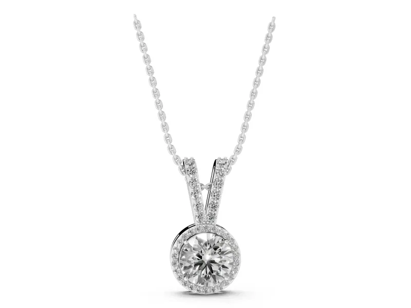 Round Lab-Grown Diamond Halo Pendant Necklace | Sterling Silver