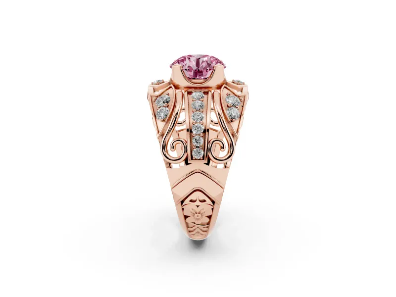 Round Art Deco Graduated Engagement Ring Setting for a Fancy Pink Lab-Grown Diamond | Rose Gold