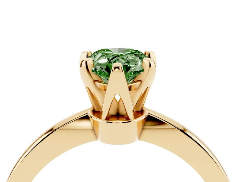 Fancy Green Pear Cut Diamond Solitaire Engagement Ring Set in Yellow gold with Slim Tapered Solitaire Band