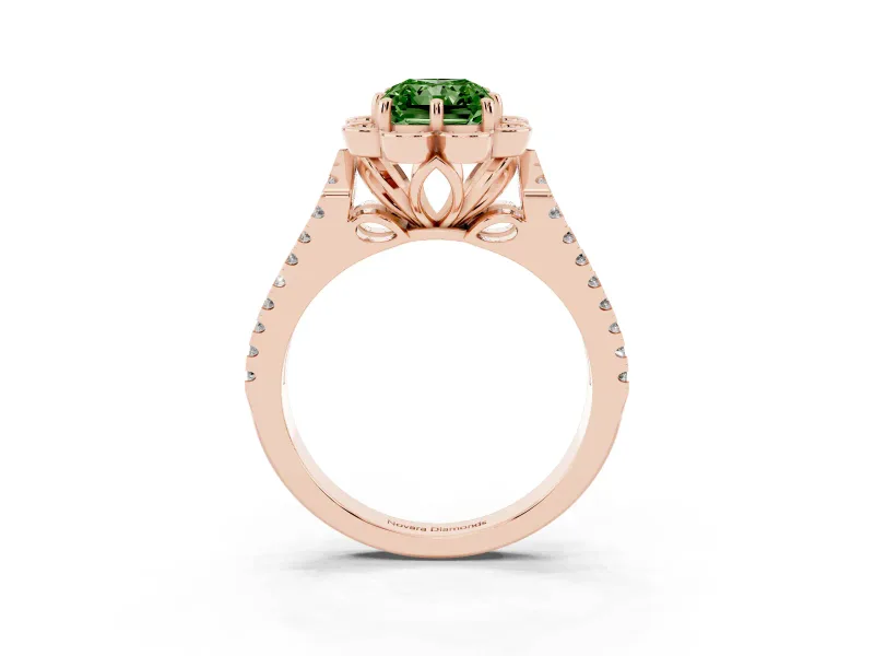Radiant Cut Floral Halo Engagement Ring Setting for a Fancy Green Lab-Grown Diamond | Pavé Split Shank | Rose Gold