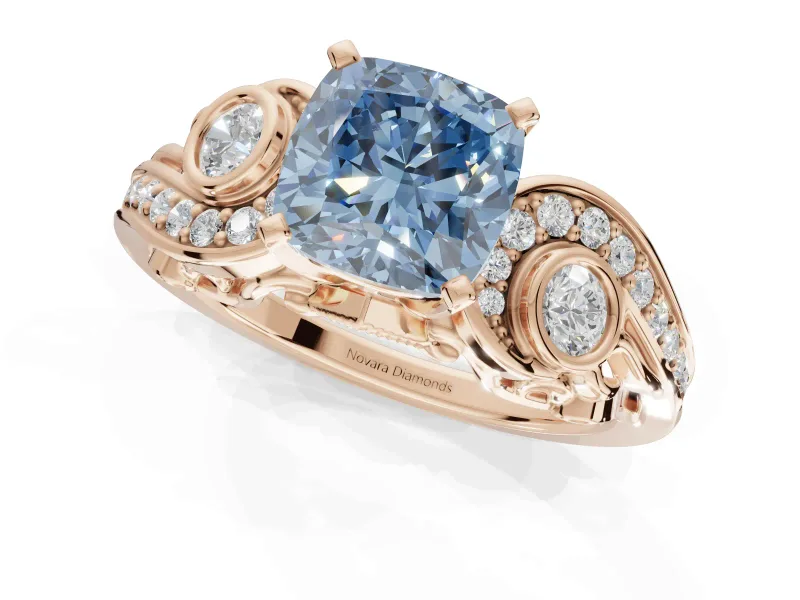Cushion Cut Swirl Engagement Ring Setting for a Fancy Blue Lab-Grown Diamond | Rose Gold