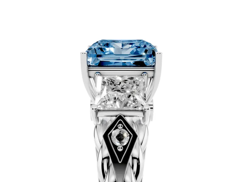 Fancy Blue Princess Cut Diamond Three-Stone Ring Set in Platinum with Braided Band