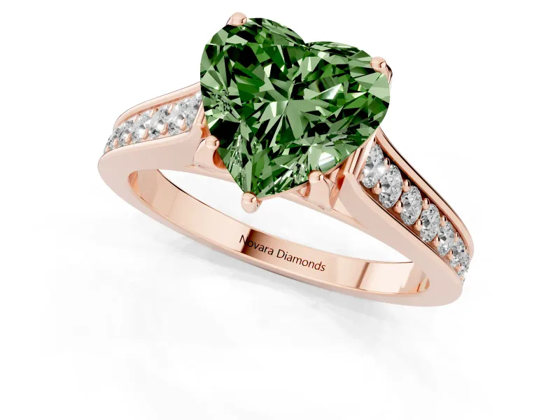 Heart-Shaped Graduated Pavé Engagement Ring Setting for a Fancy Green Lab-Grown Diamond | Rose Gold