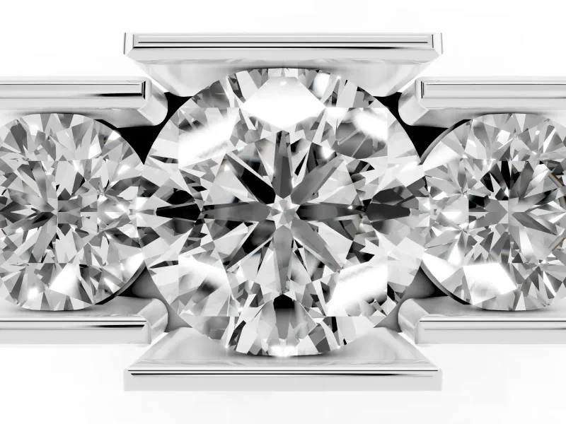 Round Cut Diamond Three-Stone Channel Set Ring Set in Silver with Smooth Polished Band