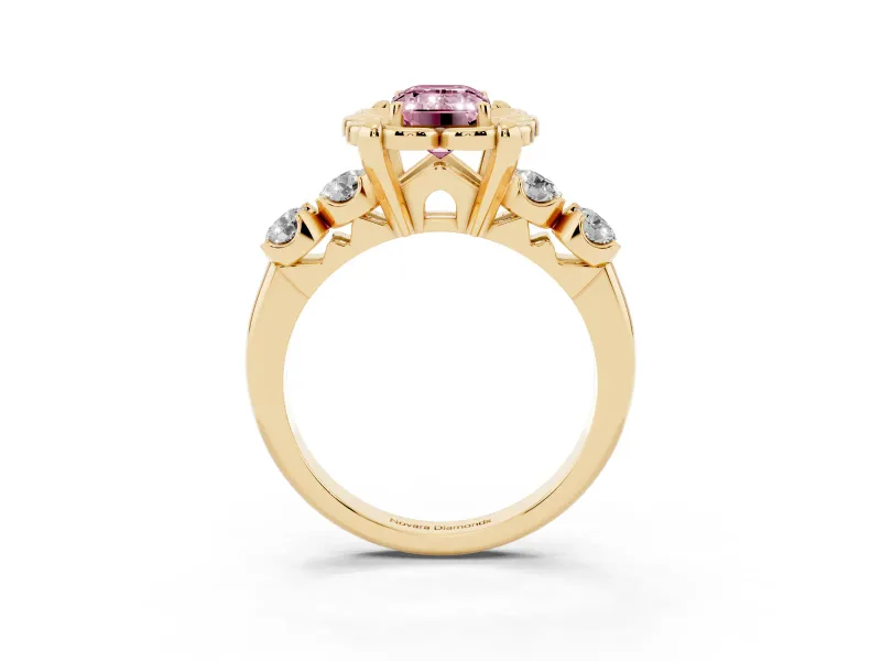 Emerald Cut Floral Engagement Ring Setting for a Fancy Pink Lab-Grown Diamond | Petal Frame | Yellow Gold