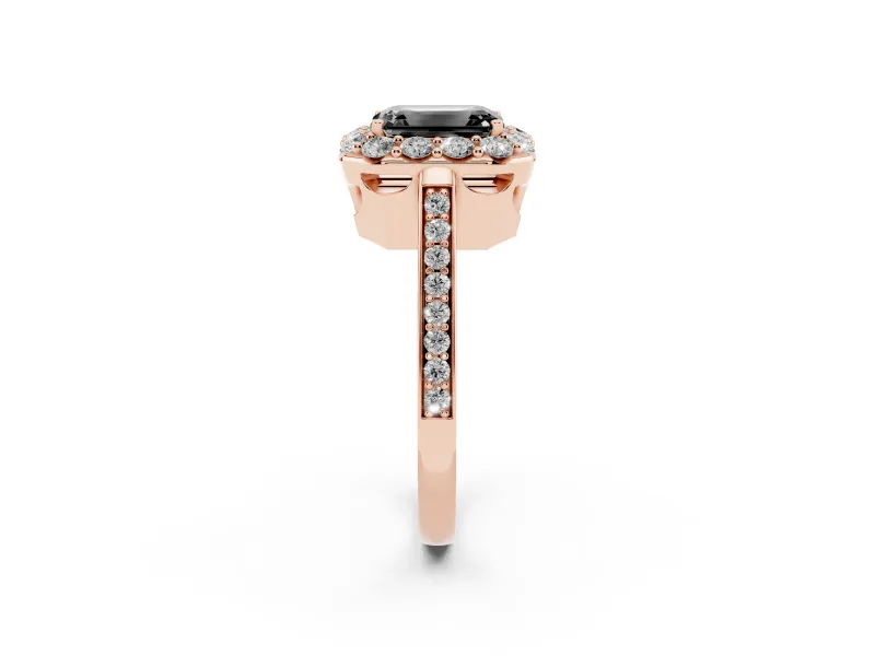 Emerald Cut Floral Halo Engagement Ring Setting for a Black Center | Large Round Accents | Rose Gold