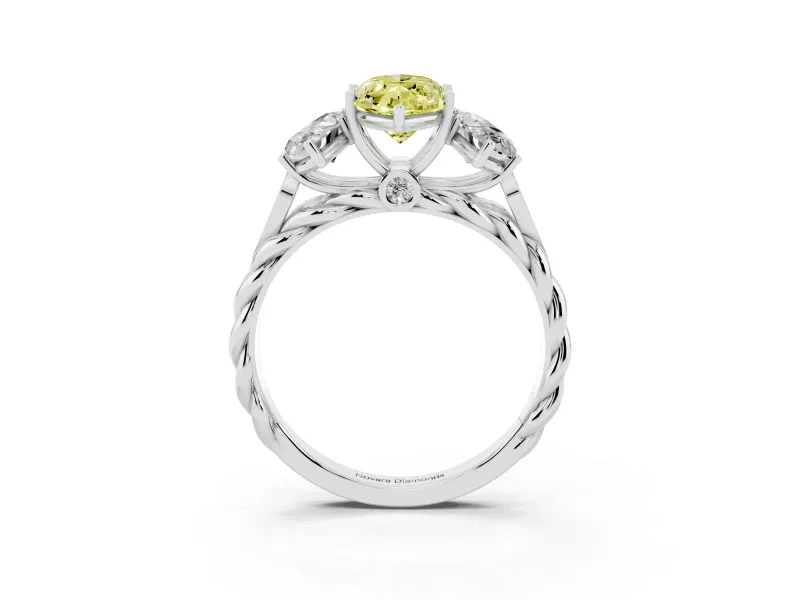 Fancy Yellow Marquise Cut Diamond Three-Stone Ring Set in Silver with Braided Band