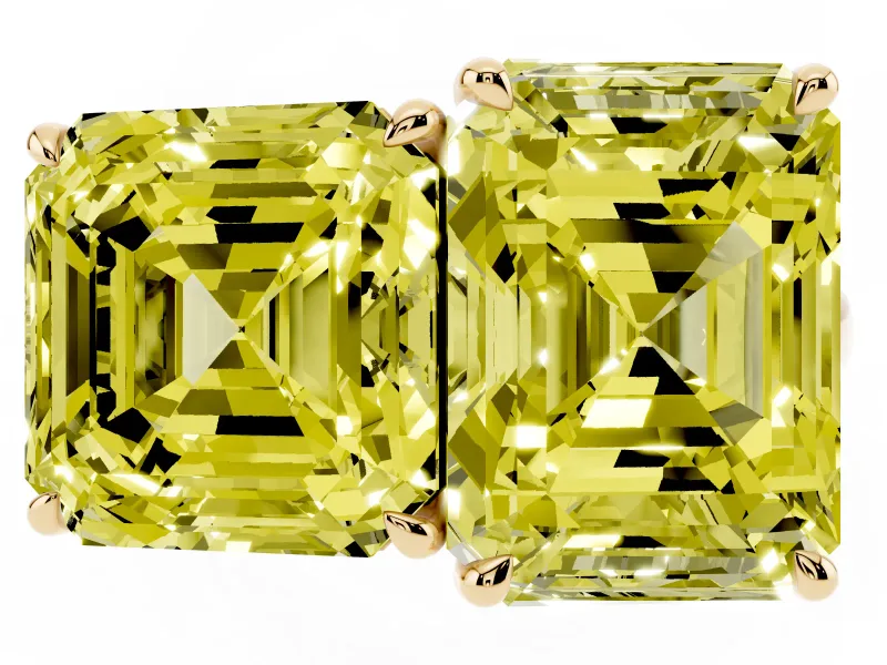 Fancy Yellow Asscher Cut and Emerald Cut Toi Moi Ring Set in Yellow gold with Prong Setting