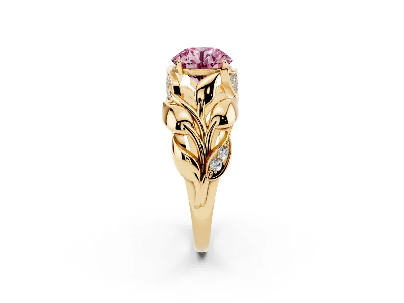 Round Leaf Bypass Engagement Ring Setting for a Fancy Pink Lab-Grown Diamond | Yellow Gold