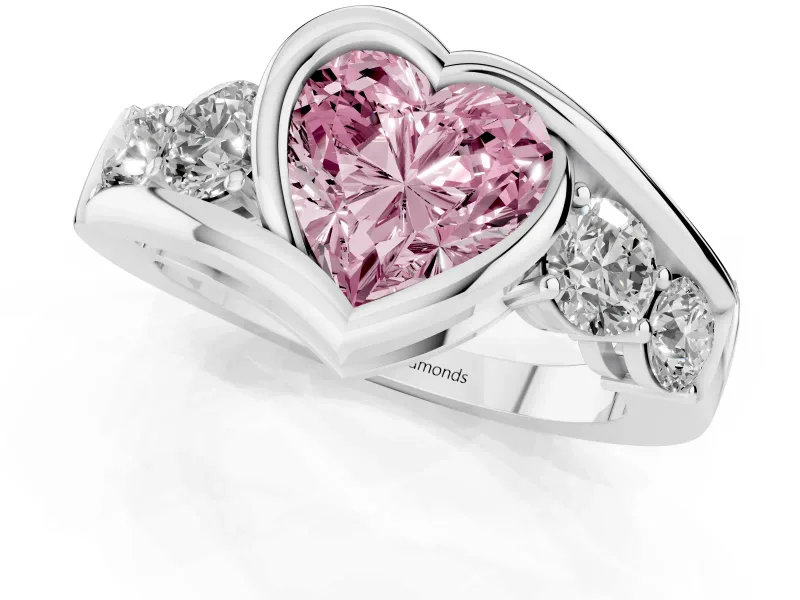 Heart-Shaped Engagement Ring Setting for a Fancy Pink Lab-Grown Diamond | Bezel | Sterling Silver