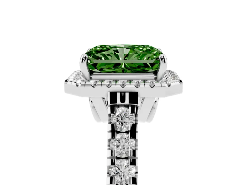 Radiant Cut Accented Halo Engagement Ring Setting for a Fancy Green Lab-Grown Diamond | Platinum