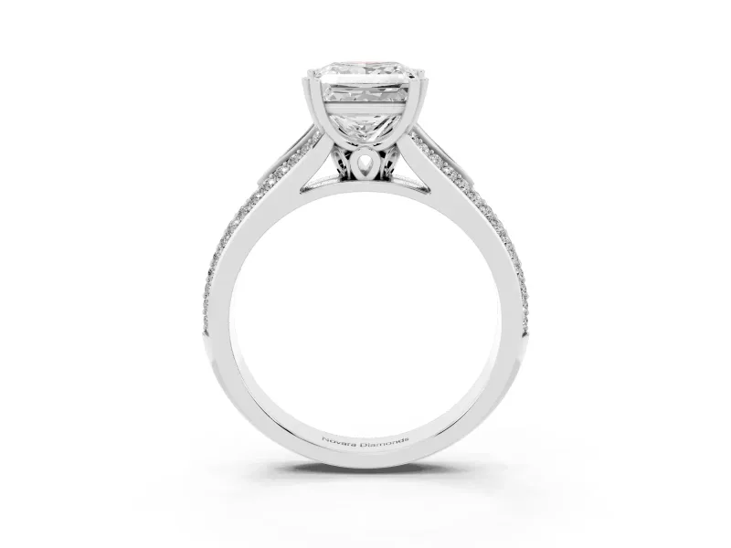 Princess Cut Pave Split Shank Engagement Ring Setting | Double Claw Prongs | White Gold