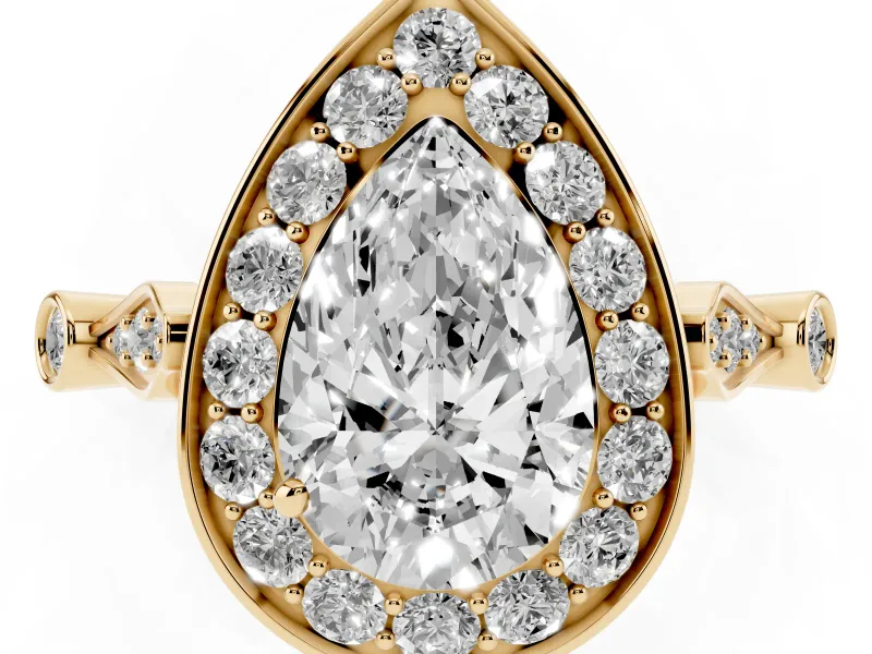 Pear-Shaped Vintage Halo Engagement Ring Setting | Bezel Station Shoulders | Yellow Gold