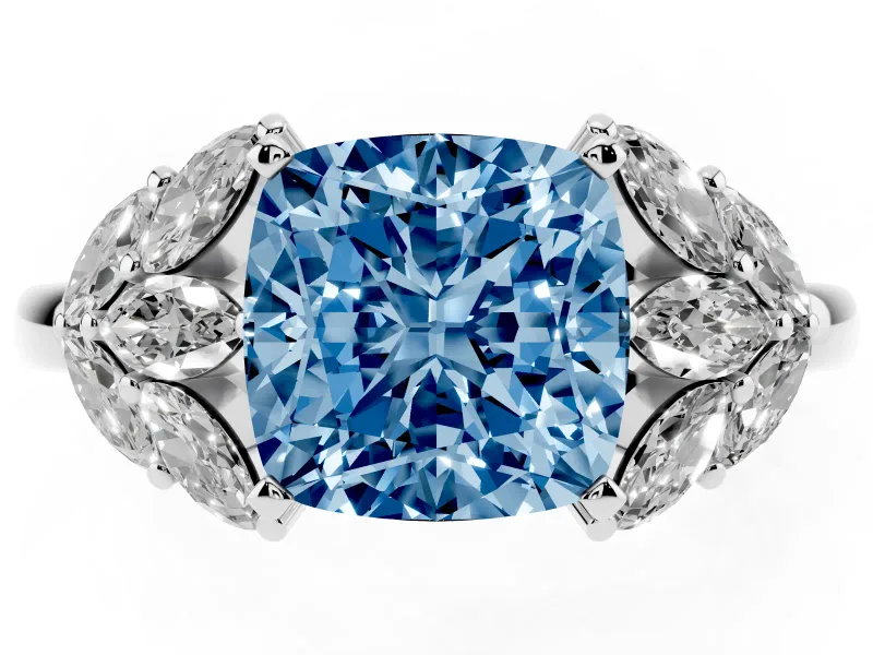 Cushion Cut Leaf Cluster Engagement Ring Setting for a Fancy Blue Lab-Grown Diamond | Platinum