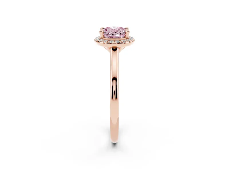 Oval Halo Engagement Ring Setting for a Fancy Pink Lab-Grown Diamond | Plain Polished Band | Rose Gold