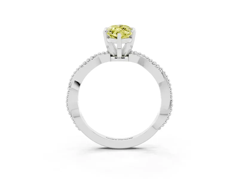 Fancy Yellow Marquise Cut Diamond Solitaire Ring Set in Silver with Twisted Band and Bead Prong Setting