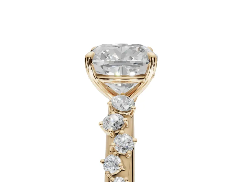 Cushion Cut Solitaire Engagement Ring Setting | Graduated Scattered Accents | Yellow Gold