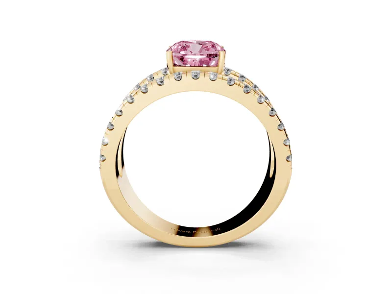 Cushion Cut Pavé Engagement Ring Setting for a Fancy Pink Lab-Grown Diamond | Yellow Gold - Design NV-24679