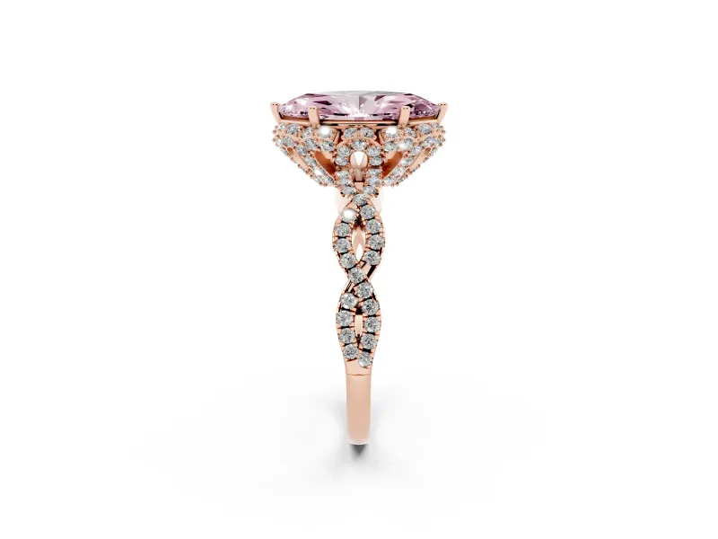 Marquise Milgrain Halo Engagement Ring Setting for a Fancy Pink Lab-Grown Diamond | Graduated Shoulders | Rose Gold